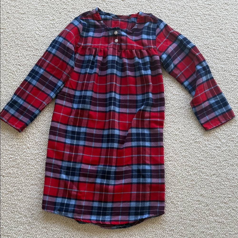 Lands End Red and Blue Plaid Long Sleeve Nightgown